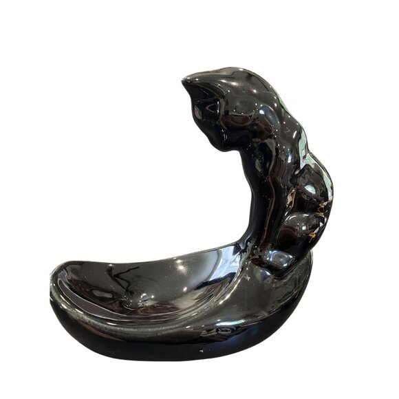 Vintage Haeger Pottery Black Cat Sculpture With Fish Bowl Planter 8" - Picture 5 of 10